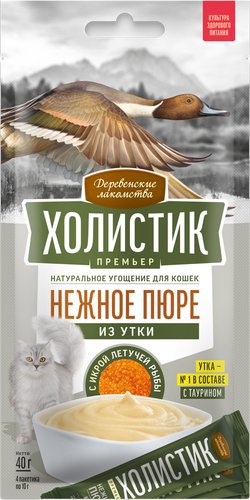 Лакомство для кошек Деревенские лакомства Холистик Премьер. Нежное пюре из утки 4x10 г