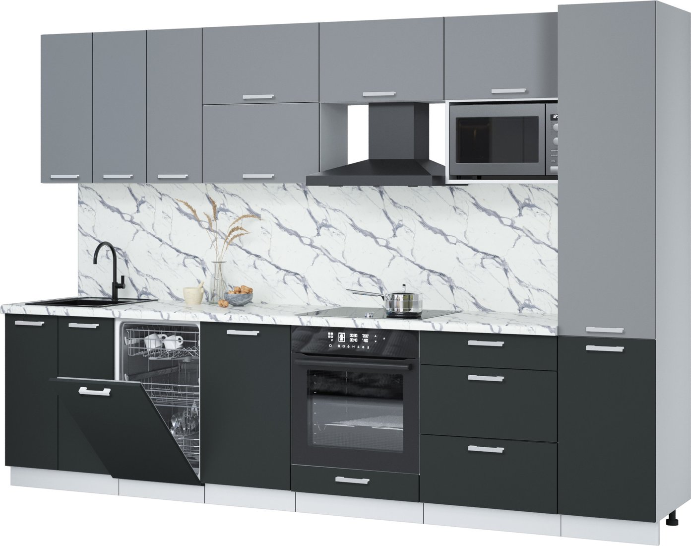 

Готовая кухня Интерлиния Мила Лайт 3.1-ПМ4 (серебро/антрацит/белый гранит)