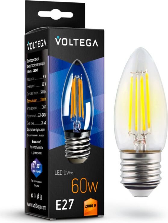 

Светодиодная лампочка Voltega Crystal Candle 6W 2800K E27 7046