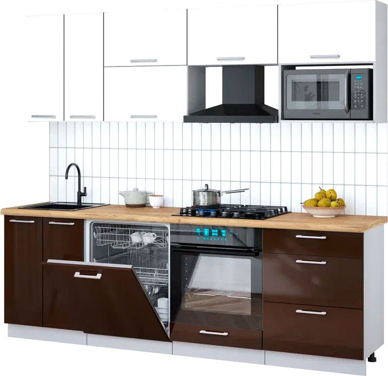 

Готовая кухня Интерлиния Мила Gloss 2.4-ПМ2 (шоколад глянец/белый/дуб бунратти)