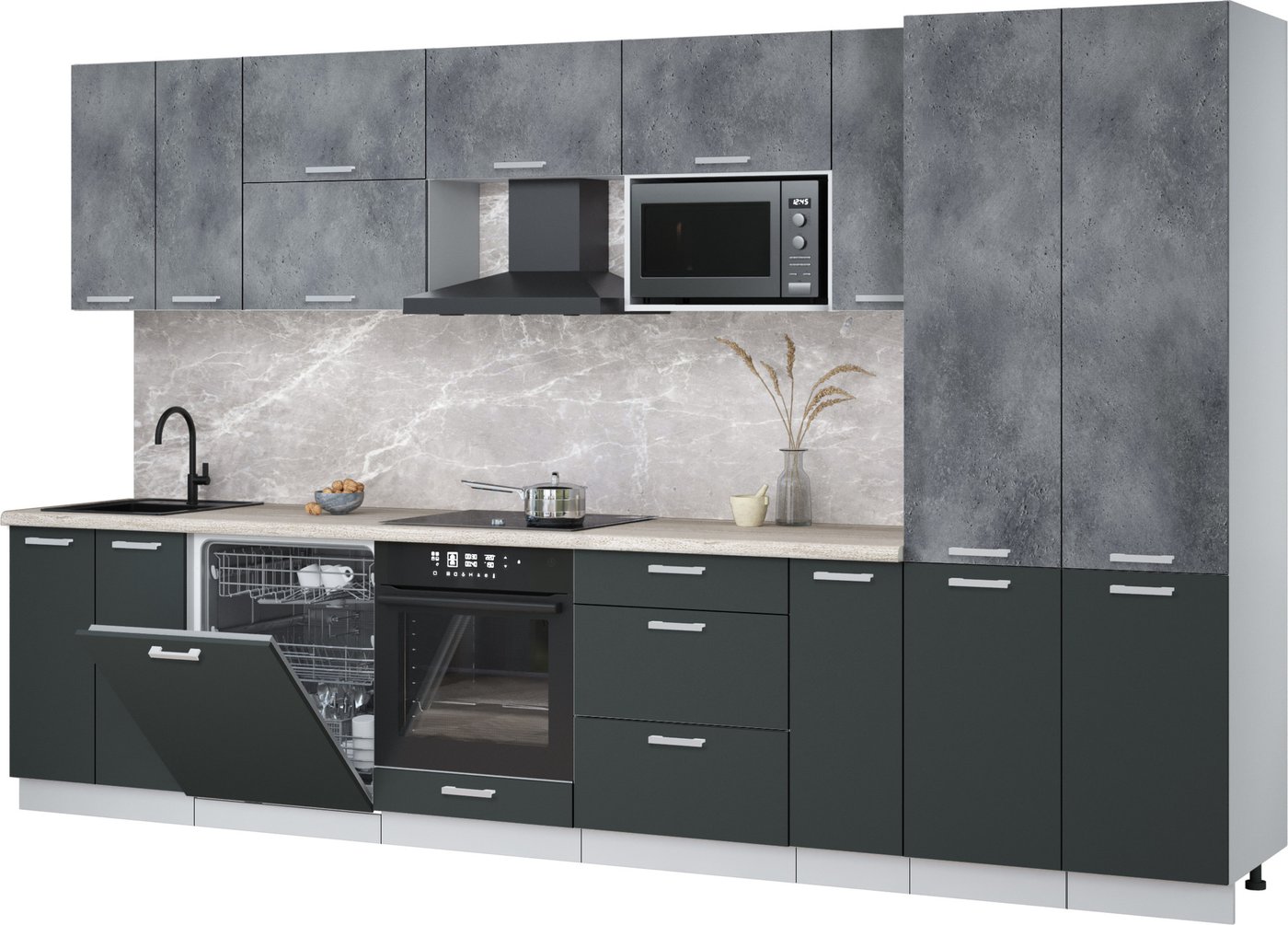 

Готовая кухня Интерлиния Мила Лайт 3.5-ПМ2 (бетон портленд/антрацит/травертин серый)