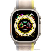 Умные часы Apple Watch Ultra LTE 49 мм (титановый корпус, титановый/желто-бежевый, нейлоновый ремешок размера S/M)