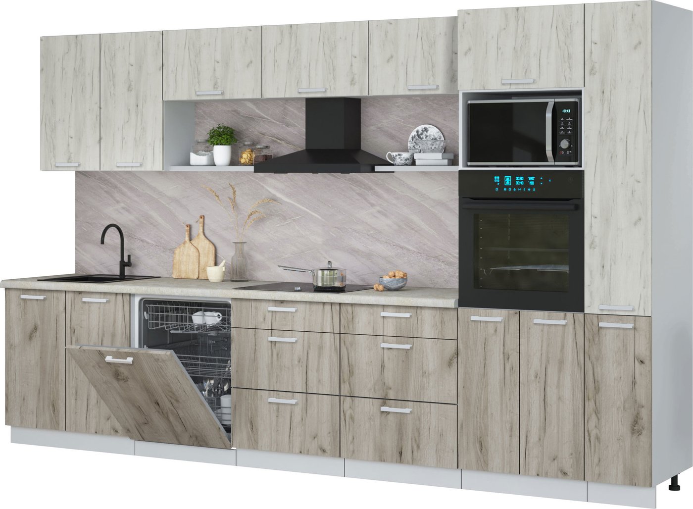 

Готовая кухня Интерлиния Мила Лайт 3.5-ПМ1 (дуб белый/дуб серый/опал светлый)