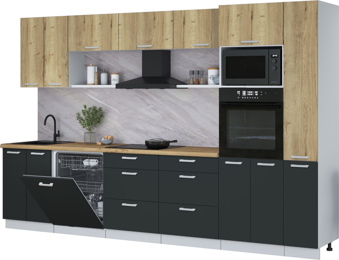 

Готовая кухня Интерлиния Мила Лайт 3.3-ПМ1 (дуб золотой/антрацит/дуб бунратти)