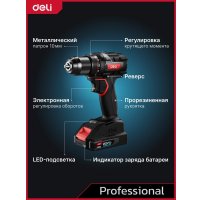 Ударная дрель-шуруповерт Deli DE-CZ20-2D2 (с 2-мя АКБ, сумка)