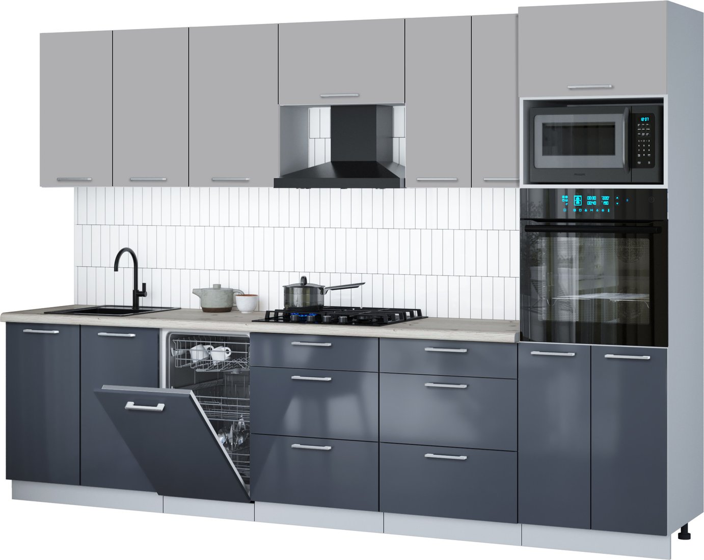 

Готовая кухня Интерлиния Мила Gloss 3.05-ПМ3 (асфальт глянец/грей/бискайская сосна)