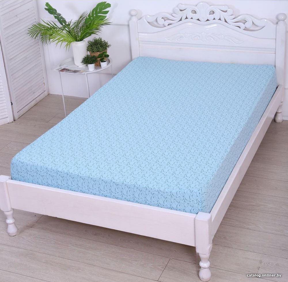 Простыня Luxsonia Трикотаж на резинке 180x200 1393 (вензель голубой)