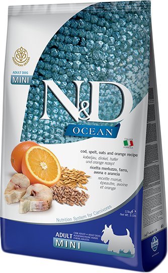 

Сухой корм для собак Farmina N&D Ocean Cod, Spelt, Oats & Orange Adult Mini 800 г