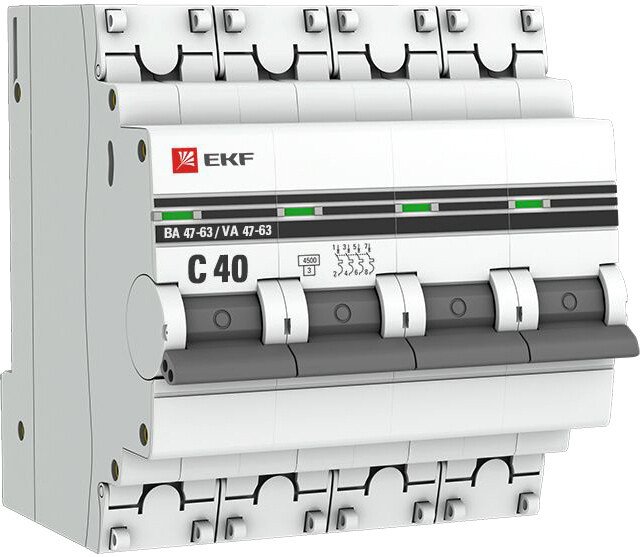 

Выключатель автоматический EKF PROxima ВА 47-63 4P 40А (C) 4.5kA mcb4763-4-40C-pro