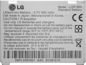 

Аккумулятор для телефона Копия LG LGIP-600