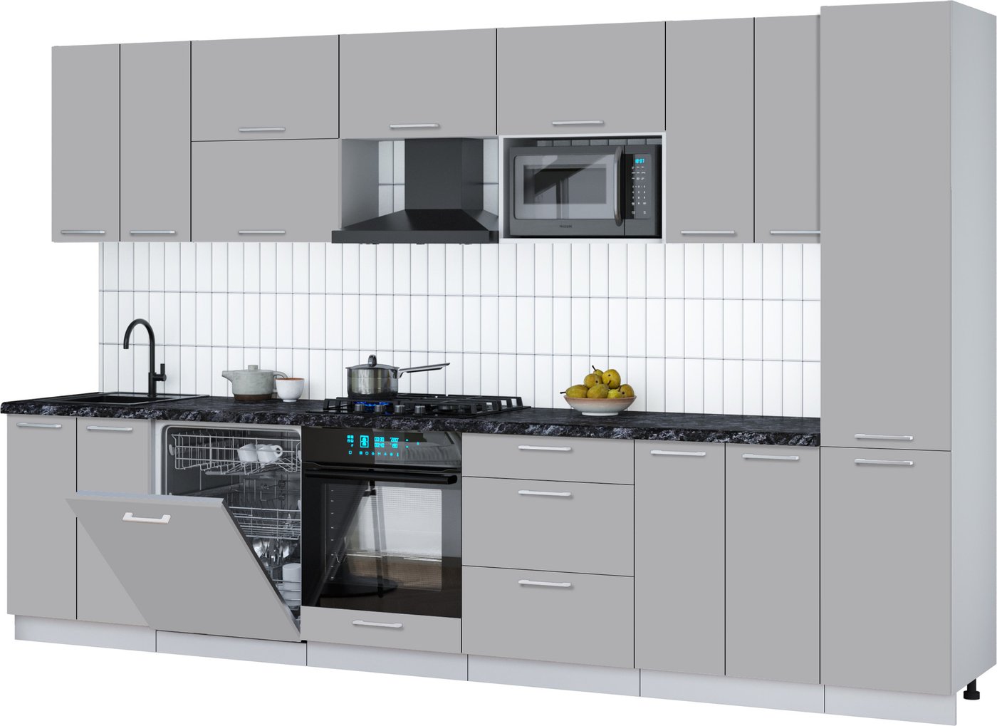 

Готовая кухня Интерлиния Мила Gloss 3.4-ПМ2 (грей/грей/кастилло темный)