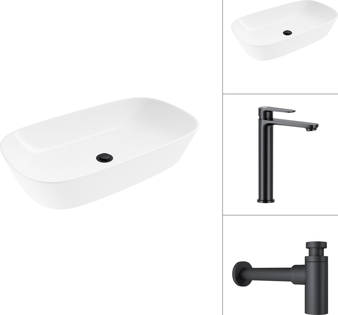 

Умывальник Lauter 21393-70 + Moon 21СК8691BS с сифоном 21635B (черный матовый)