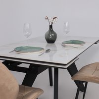 Кухонный стол Lepremo AV 2122 МДФ+керамика раздвижной 1400-2000x850 (белый глянцевый Carla Larkin/черный)