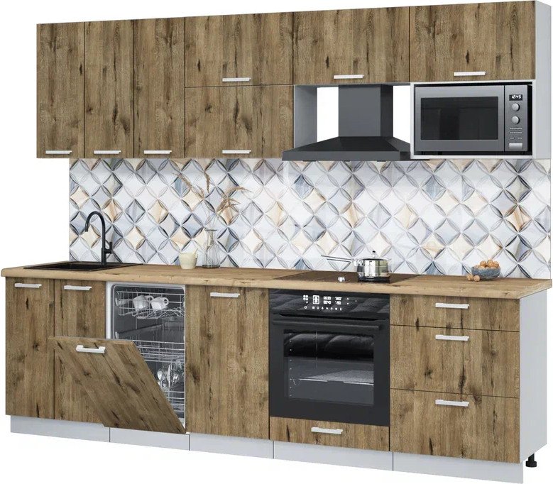 

Готовая кухня Интерлиния Мила Лайт 2.7-ПМ4 (дуб веллингтон/дуб веллингтон/дуб бунратти)