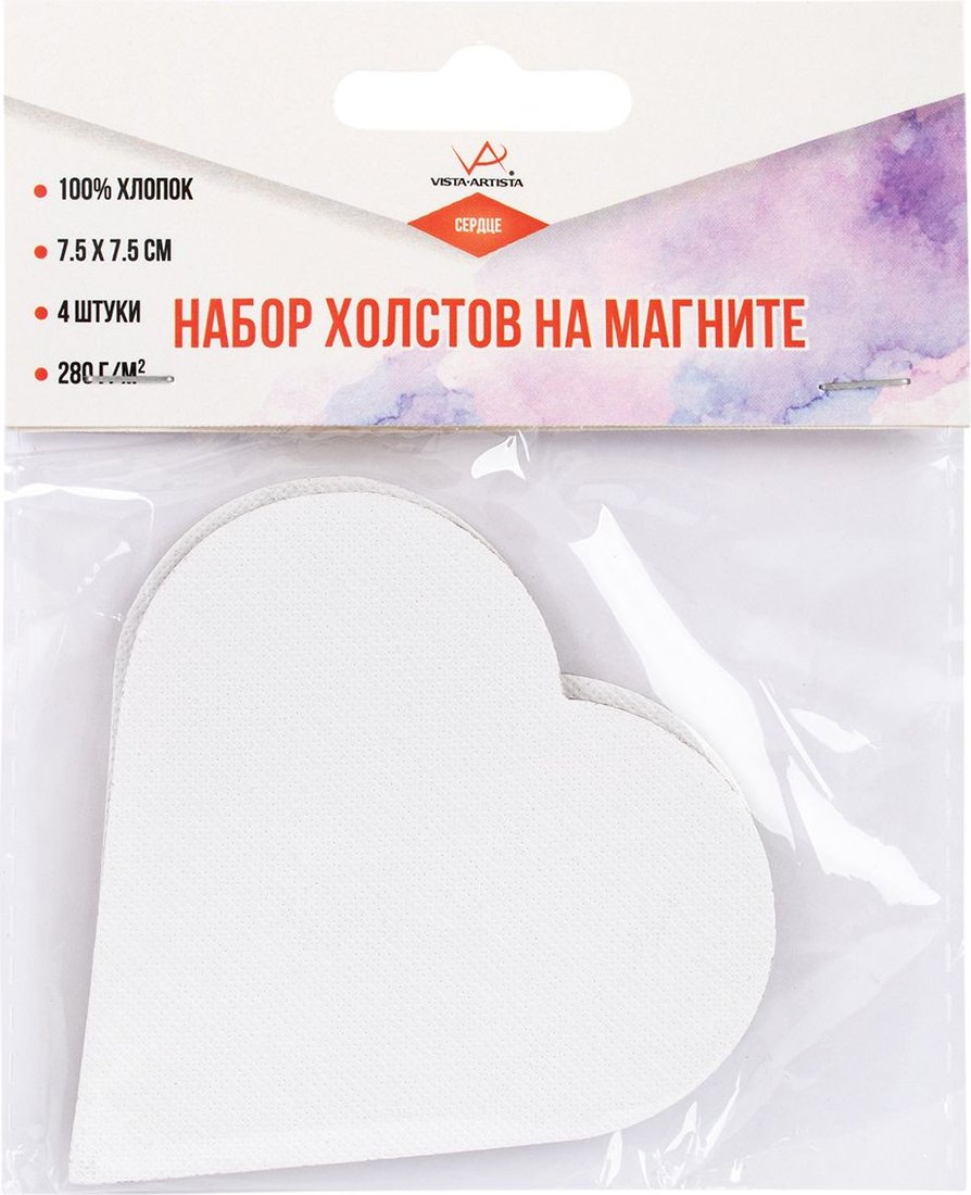 

Холст для рисования Vista-Artista CMV-01 Набор на магните хлопок 7.5х7.5 см (4 шт, сердце/heart)