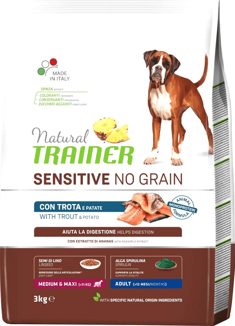 

Сухой корм для собак Trainer Natural No Grain (для средних и крупных пород, форель) 12 кг