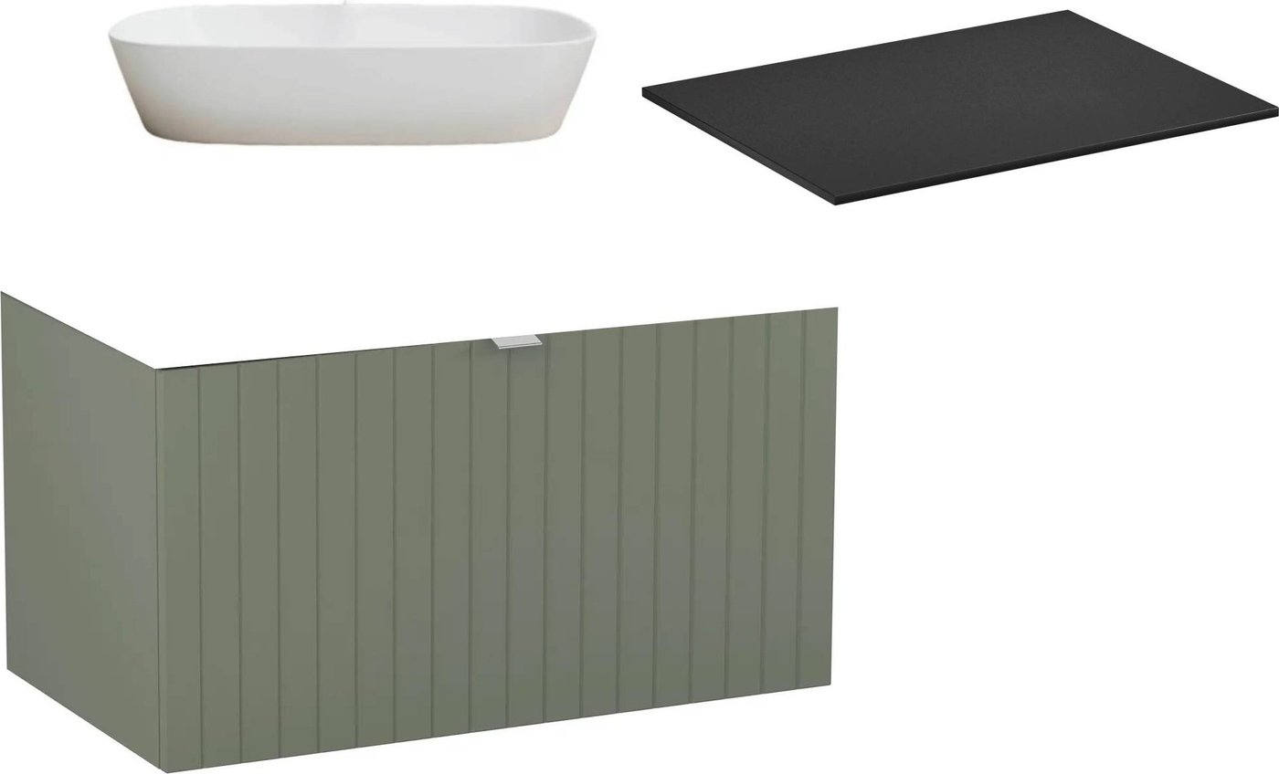 

Lauter Тумба под умывальник Melisa 80 + 21393-70 (серо-зеленый п/мат, три ручки+столешница текстура камня, черный Melisa 80)