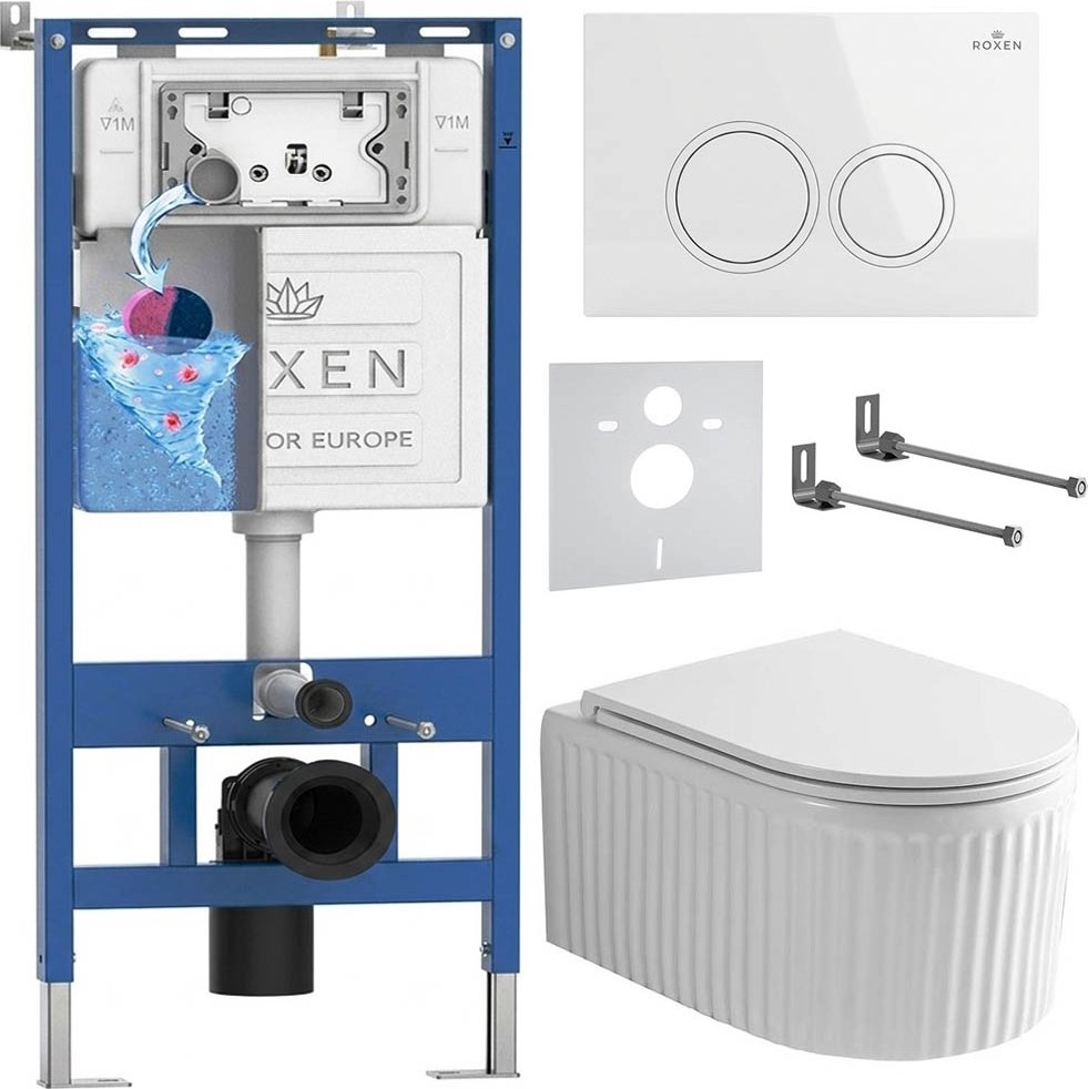 

Унитаз подвесной Roxen Royal Matt в комплекте с инсталляцией StounFix Dual Fresh 6 в 1 968230 (кнопка: белый)