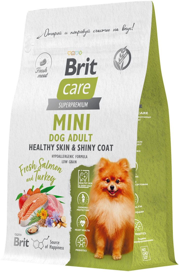 

Сухой корм для собак Brit Care Mini Adult Healthy Skin&Shiny Coat с лососем и индейкой 400 г