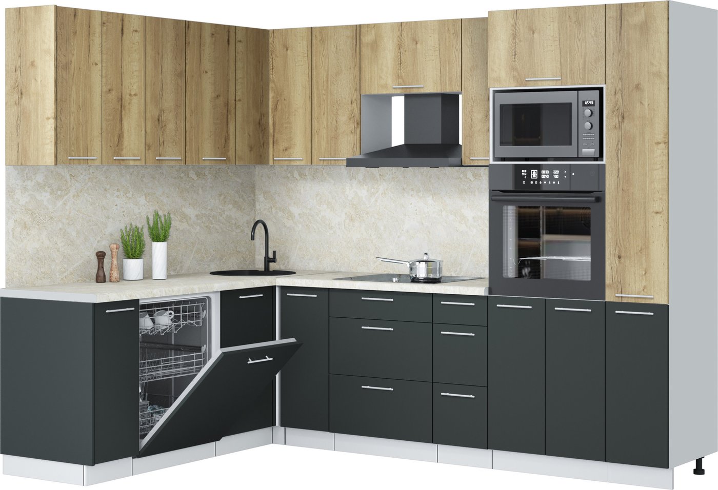 

Готовая кухня Интерлиния Мила Лайт 1.896х2.68 (дуб золотой/антрацит/опал светлый)