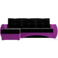 Угловой диван Лига диванов Сатурн 101058 (левый, микровельвет, черный/фиолетовый)