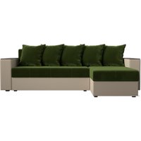 Угловой диван Лига диванов Дубай лайт правый 114186 (микровельвет зеленый/экокожа бежевый)