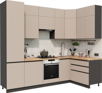 Готовая кухня ВерсоМебель Эко Премиум 1.4x2.7 правая (глиняный серый/ст. дуб вотан)