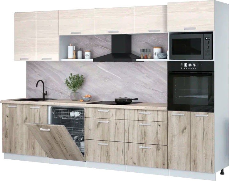 

Готовая кухня Интерлиния Мила Лайт 3.2-ПМ1 (вудлайн кремовый/дуб серый/травертин серый)