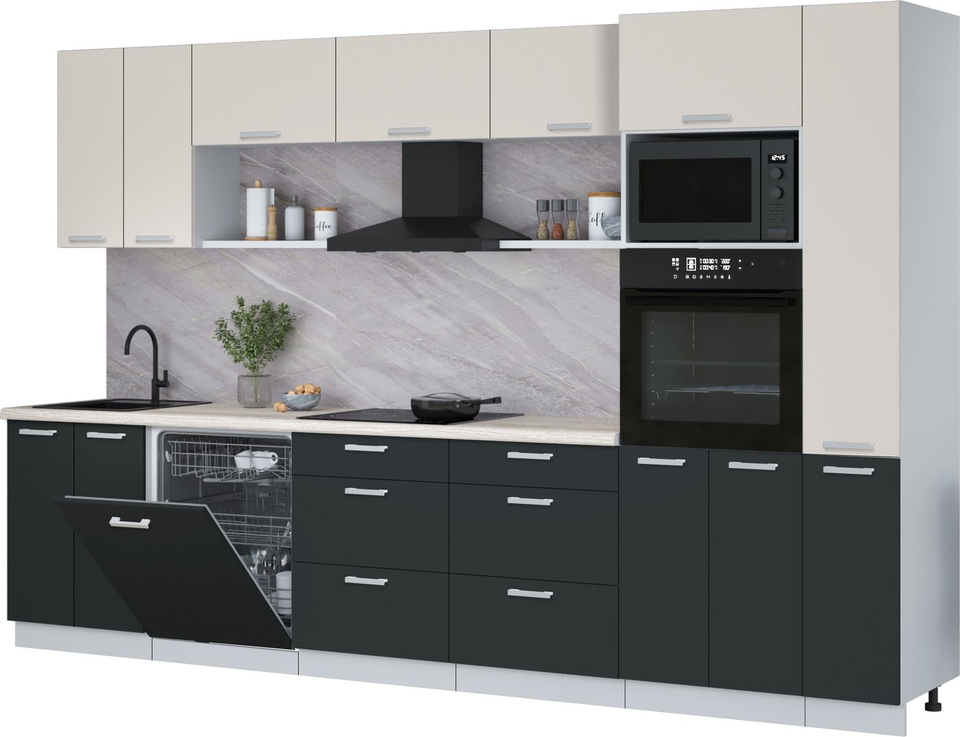 

Готовая кухня Интерлиния Мила Лайт 3.3-ПМ1 (персидский жемчуг/антрацит/травертин серый)