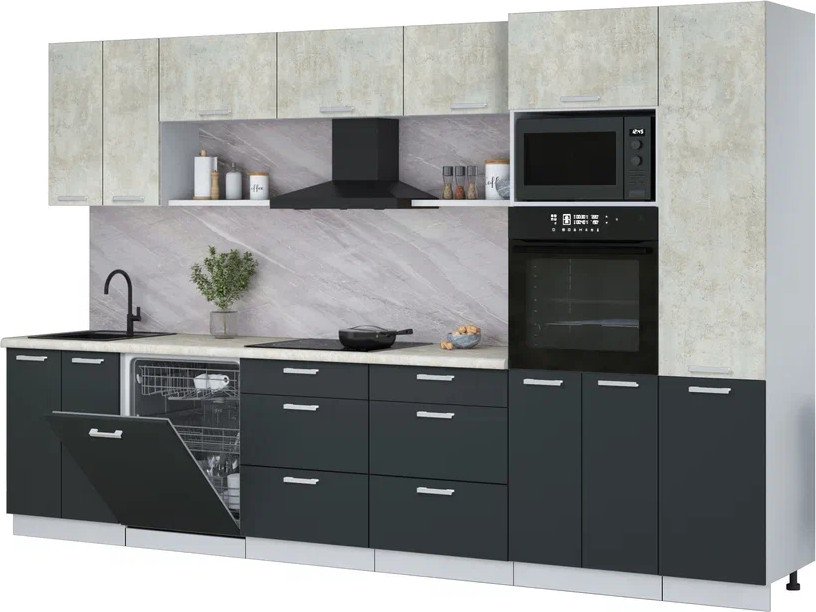 

Готовая кухня Интерлиния Мила Лайт 3.4-ПМ1 (бетон лайт/антрацит/опал светлый)