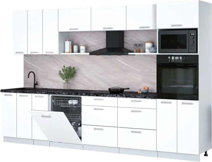 

Готовая кухня Интерлиния Мила Лайт 3.3-ПМ1-2 (белый платинум/белый платинум/кастилло темный)