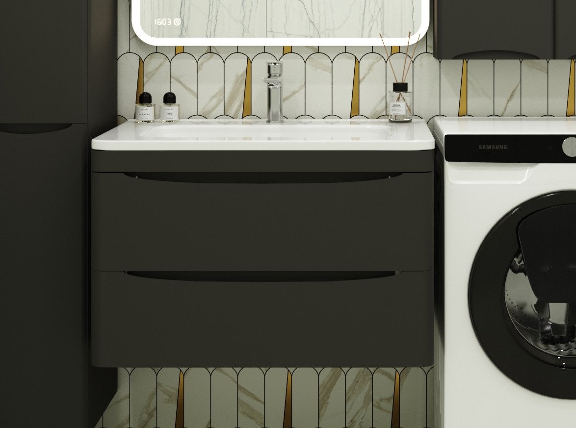 

Symbolite Тумба под умывальник Бергамо мини 80 Люкс Plus 2 ящика (подвесная, черный)