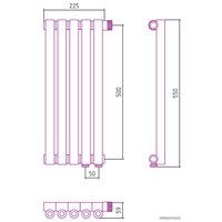 Стальной трубчатый радиатор Сунержа Эстет-0 EU50 правый 500х225 5 секций (шампань)