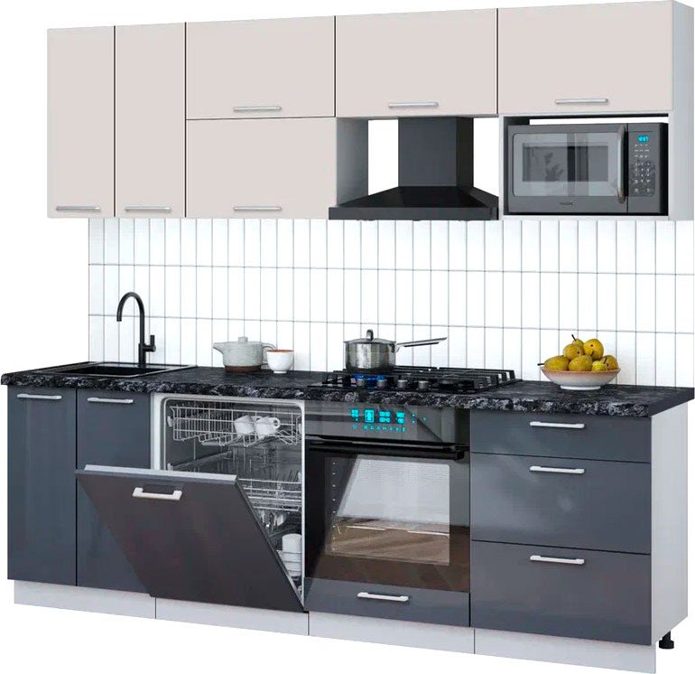 

Готовая кухня Интерлиния Мила Gloss 2.4-ПМ2 (асфальт глянец/красный глянец/кастилло темный)