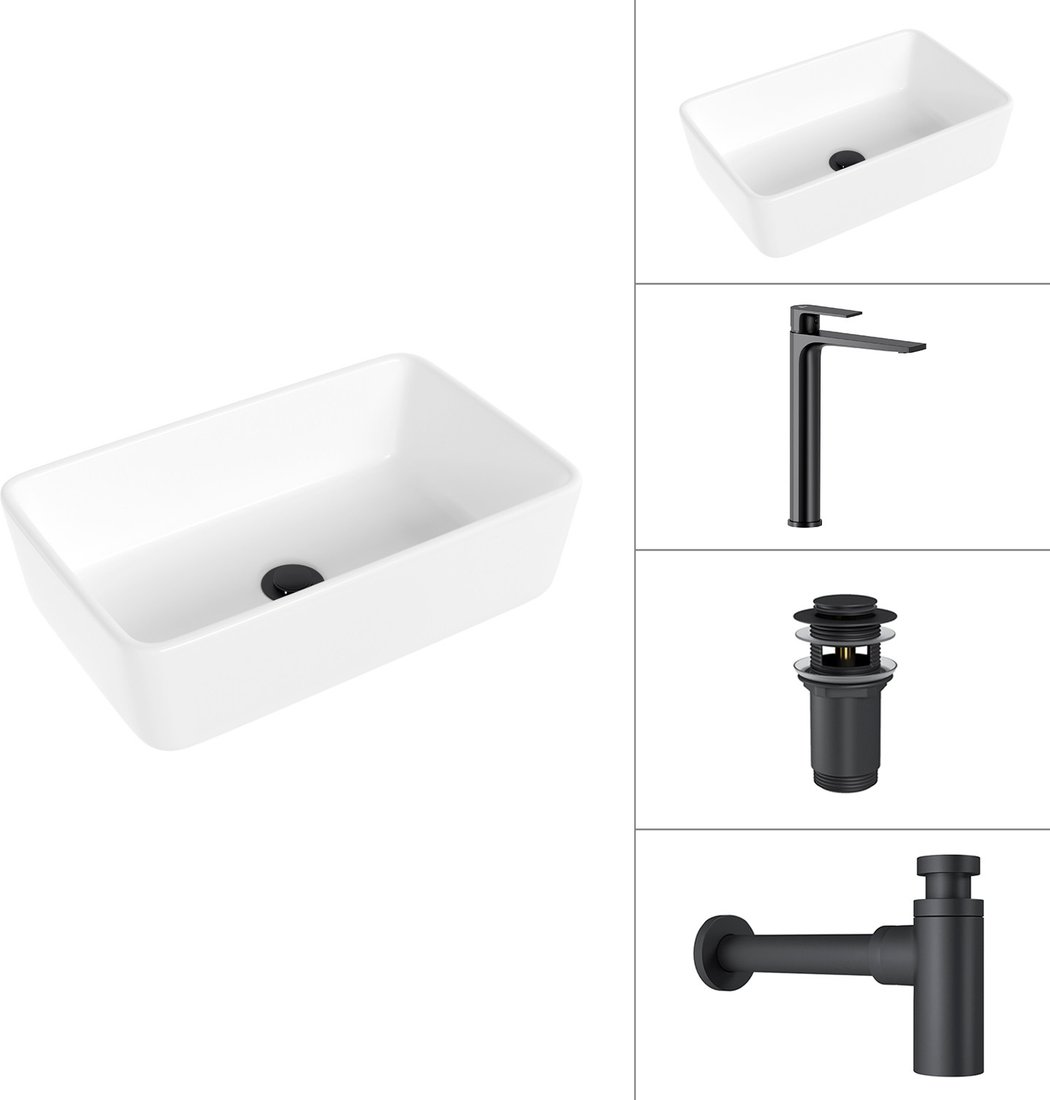 

Умывальник Lauter 21674A + Reef 21CK8678BS + сифон 21635B + дон.клапан 21190B (черный матовый)
