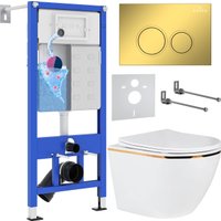 Унитаз подвесной Roxen Antares Gold в комплекте с инсталляцией StounFix Dual Fresh 6 в 1 968092 (кнопка: золото глянцевое )