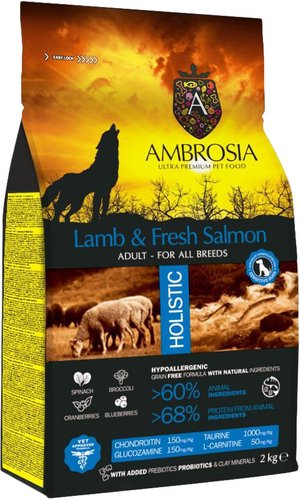 Ambrosia Adult All Breeds Lamb & Fresh Salmon (для всех пород с ягненком и лососем) 2 кг