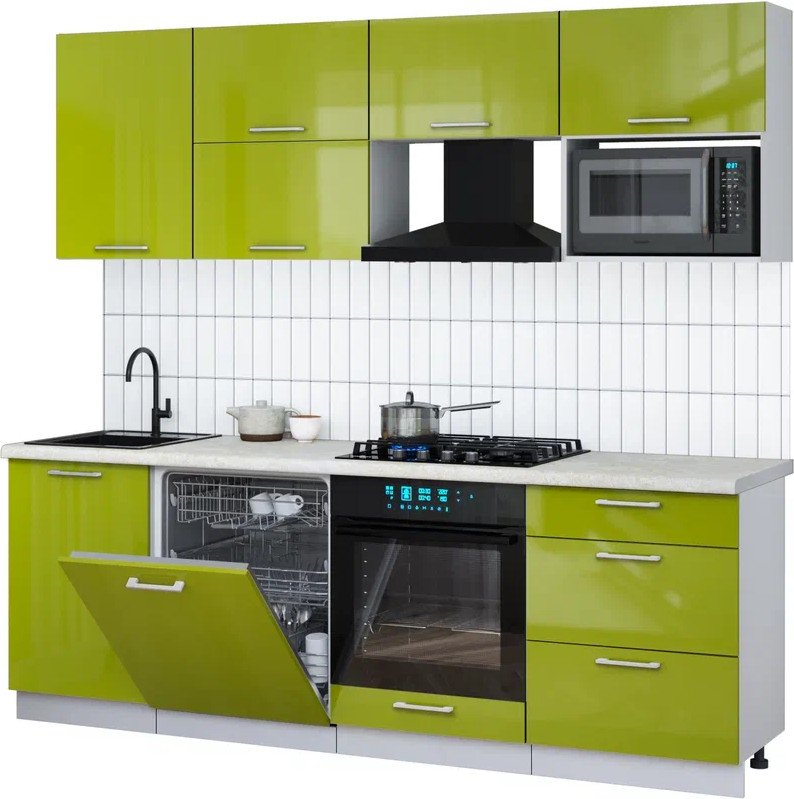 

Готовая кухня Интерлиния Мила Gloss 2.3-ПМ2 (яблоко глянец/яблоко глянец/опал светлый)