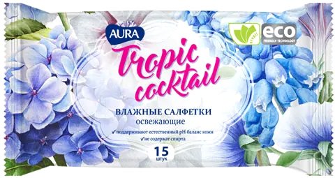 

Влажные салфетки Aura Tropic Coctail (15 шт)