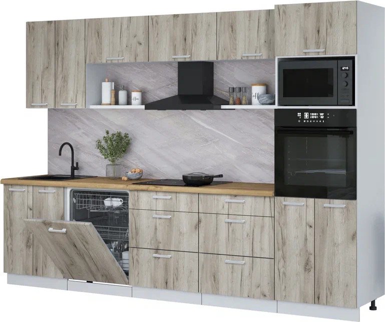 

Готовая кухня Интерлиния Мила Лайт 3.0-ПМ1 (дуб серый/дуб серый/дуб бунратти)