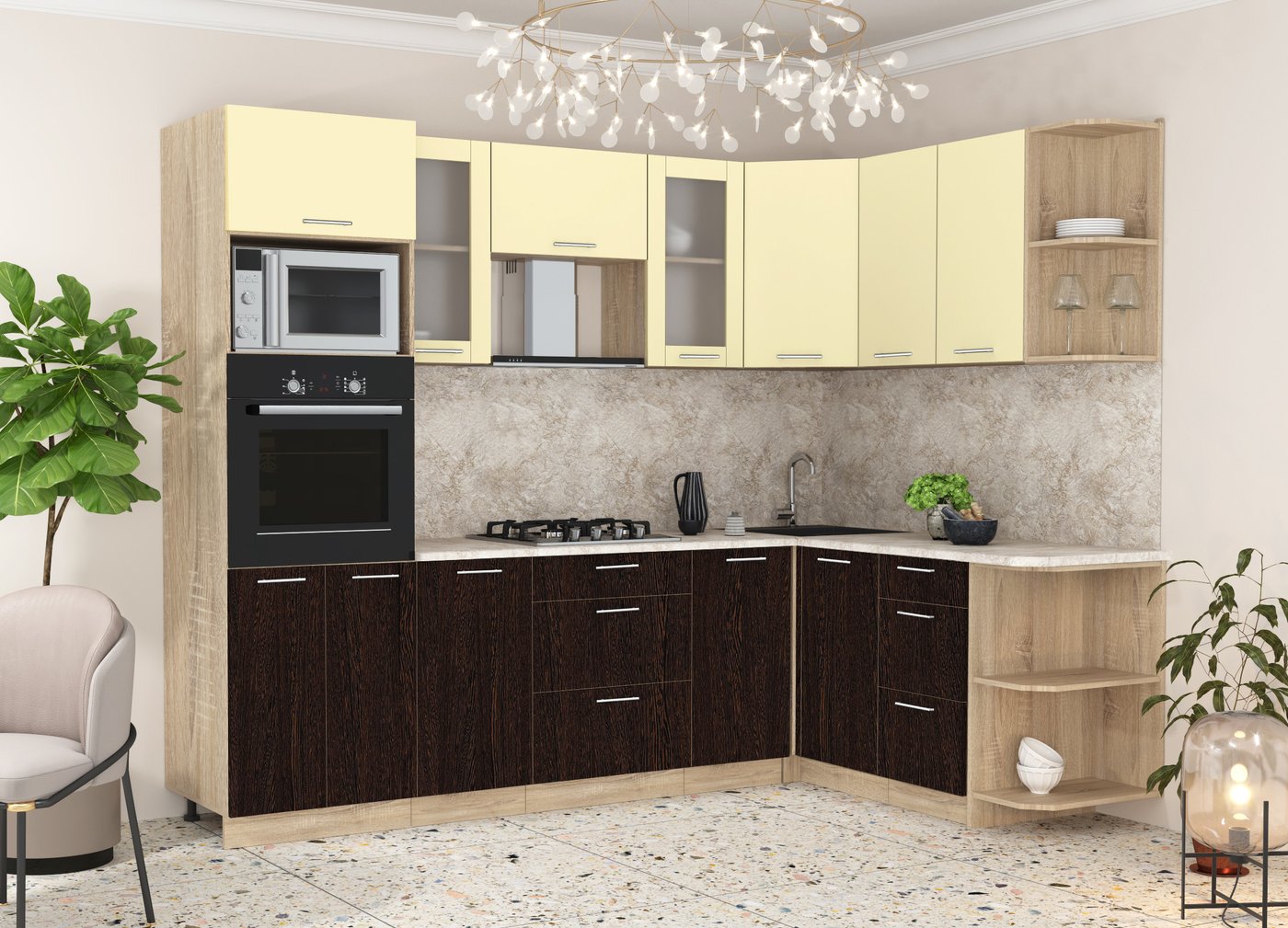 

Готовая кухня Интерлиния Мила 1.68x2.6 правая (ваниль/дуб венге/малага)