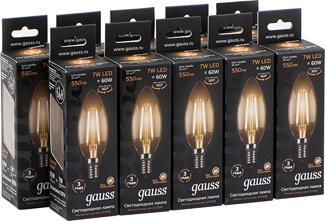 

Светодиодная лампочка Gauss LED Filament Candle E14 7 Вт 2700 К 103801107 (10 шт)