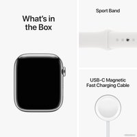 Умные часы Apple Watch Series 8 45 мм (корпус из нержавеющей стали, серебристый/белый, спортивные силиконовые ремешки S/M + M/L)