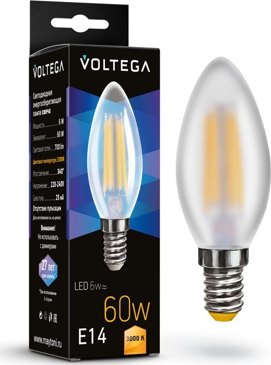 

Светодиодная лампочка Voltega Crystal Candle matt 6W 3000K E14