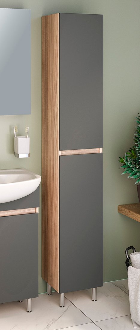 

Runo Шкаф-пенал для ванной Лада (напольный, дуб/графит)