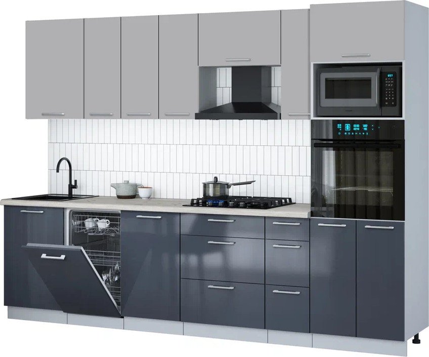 

Готовая кухня Интерлиния Мила Gloss 2.9-ПМ3 (асфальт глянец/грей/бискайская сосна)