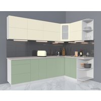Готовая кухня Интерлиния Мила Матте 1.5x2.9 А правая (слоновая кость/мята/травертин сер.)