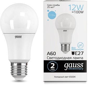 

Светодиодная лампочка Gauss Elementary A60 E27 12Вт 1170lm 6500K 23232 (10 шт)