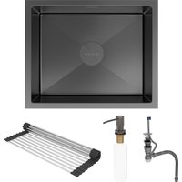 Кухонная мойка Roxen Uno 560210-54B-V графит/текстурная PVD покрытие (с ролл-матом и дозатором)