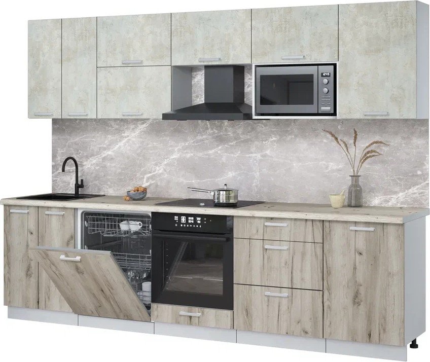 

Готовая кухня Интерлиния Мила Лайт 2.9-ПМ2 (бетон лайт/дуб серый/бискайская сосна)